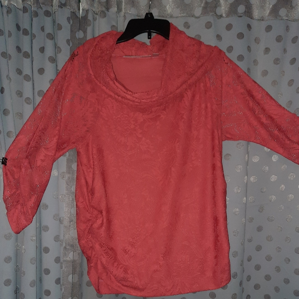 SIMONTON SAYS Oversized Neck Ruched Lace Long Sleeve Top M - Fall Ready